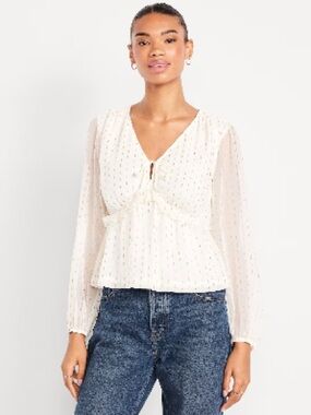 NWT Old Navy Waist-Defined Ruffle-Trim Clip-Dot Top